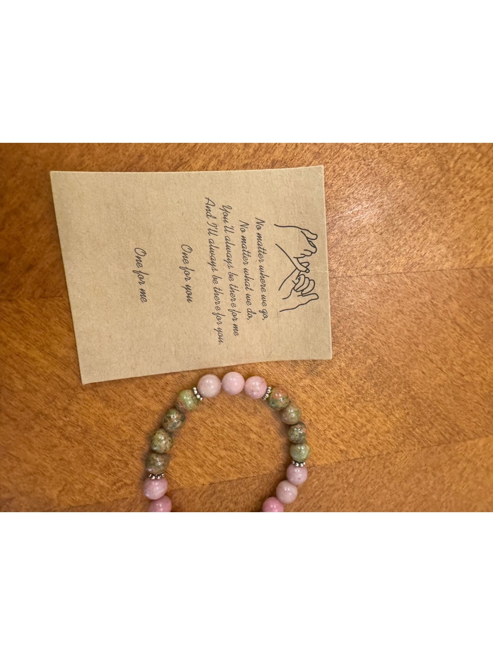 Handmade Pink and Green Beaded Stretch Bracelet with Inspirational Card 560